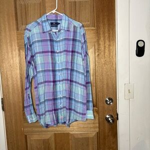Vineyard Vines men’s Blue‎ and Purple Plaid 100% line Shirt size L